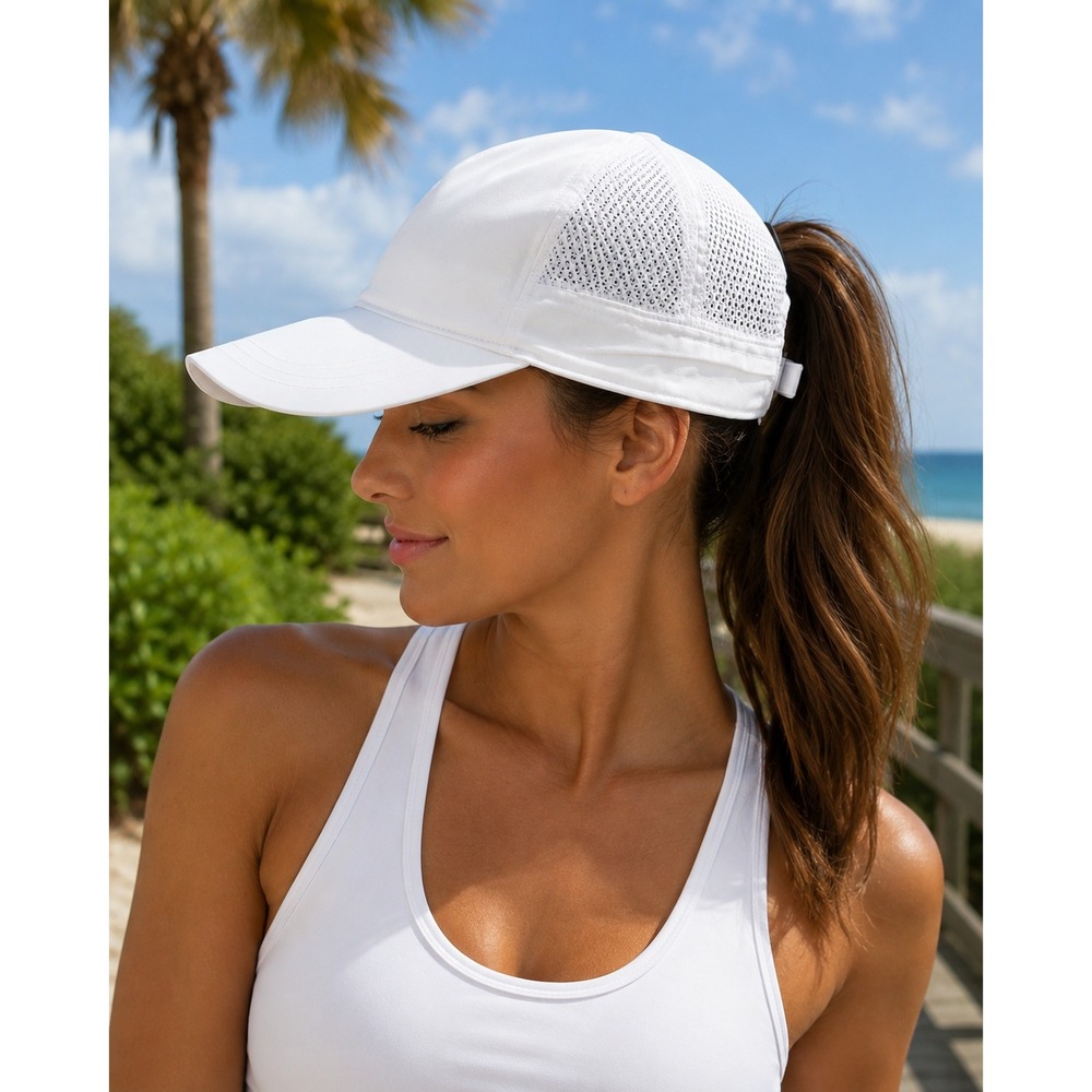 URX Running Hat White Mesh UPF 50+ Lightweight Reflective Performance Cap